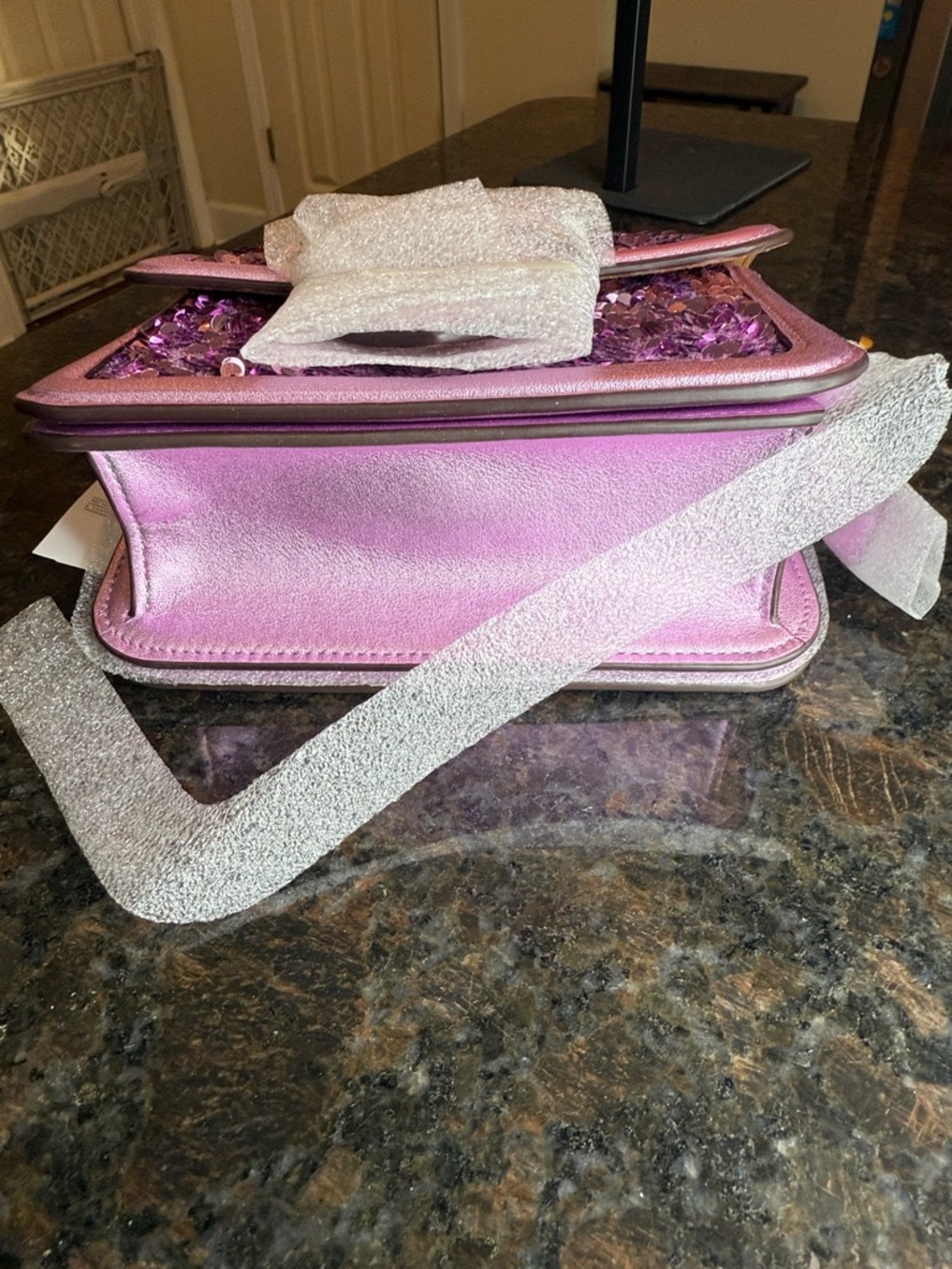 Coach Morgan Lilac Sequin Crossbody Bag with Metallic Trim - Picture 15 of 16